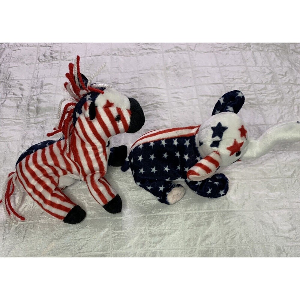 TY Beanie Babies Lefty Donkey and Righty Elephant '00 Election